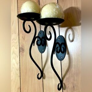 Vintage PartyLite Scrolling Wall Sconces (pair) with Spiced Vanilla Ball Candles